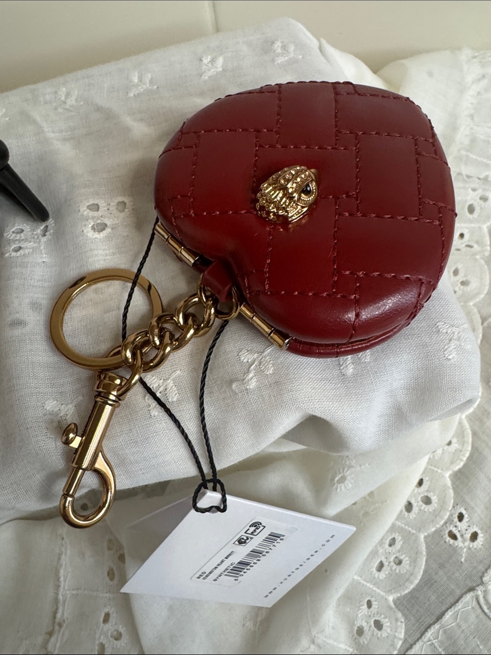 Kurt Geiger Red QuiltedLeather Heart Bag Charm with Dual sided Mirror NIB - Picture 2 of 7